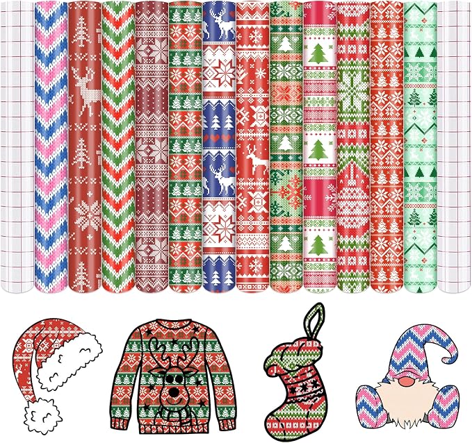 Ugly Sweater Permanent Adhesive Vinyl 12 Sheets 12'' x 10'' | Red Green Trees by CraftingEveryday