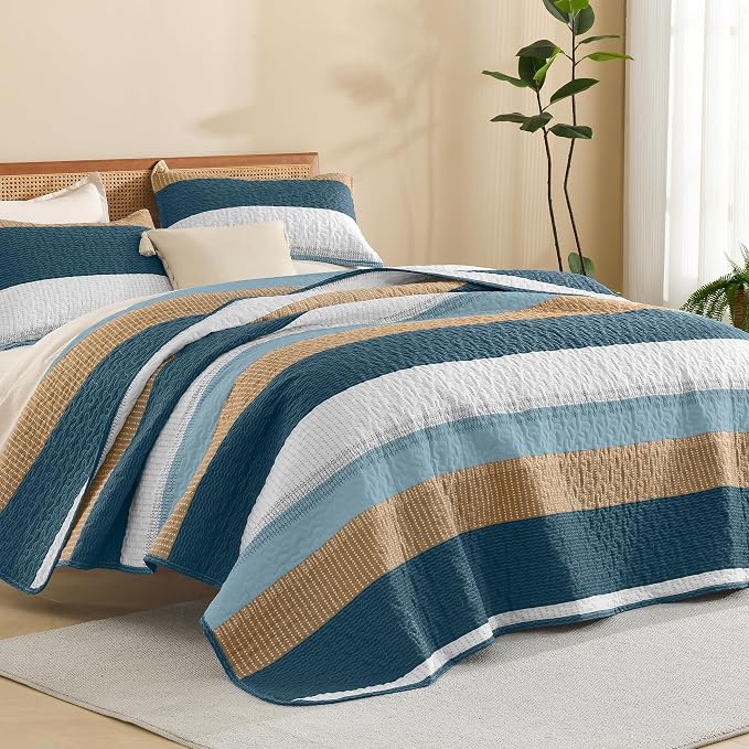 Litanika Quilt King Size FBird, Stripe Patchwork Summer Bedspread Coverlet 3 by Litanika