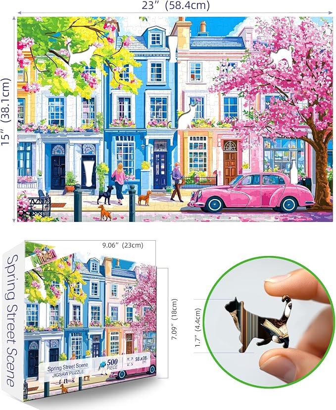 MINIWAN 500 Piece Puzzle for Adults, Spring Sakura Blossom Street, 23x15in | - Image 2