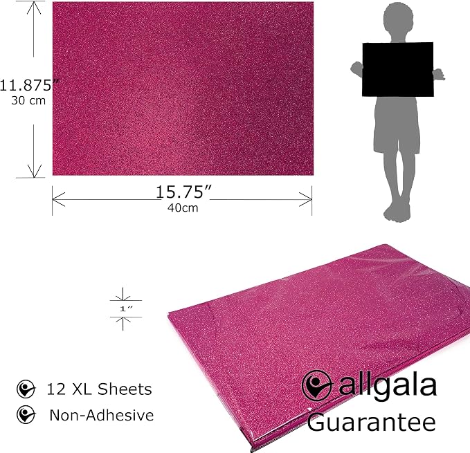 Allgala X-Large Glitter EVA Foam Sheets 12 Pack 12x16 inch Paper Sheets-Fuchsia - Image 2