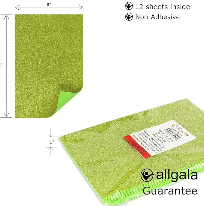 Allgala 12 Pack Glitter EVA Foam Paper 8 x 12inch Sheets-Lime-Perfect - Image 2