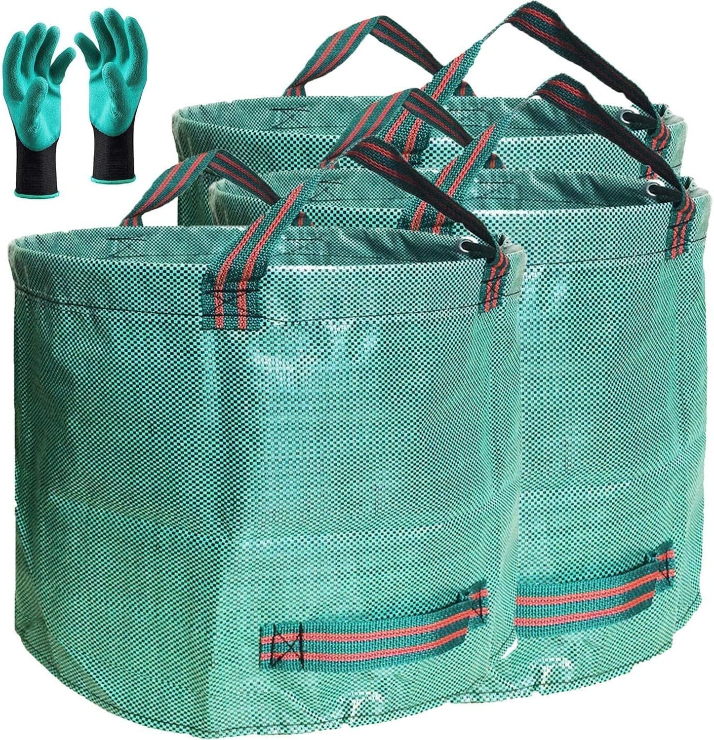 Professional 3-Pack 137 Gallon Lawn Garden Bags (D34, H34 inches) Big Yard Waste Bags with Garden Gloves, Extra Large Reusable Leaf Bags,Garden Clippings Bag,Leaf Container,Yard Trash Bags 4 Handles