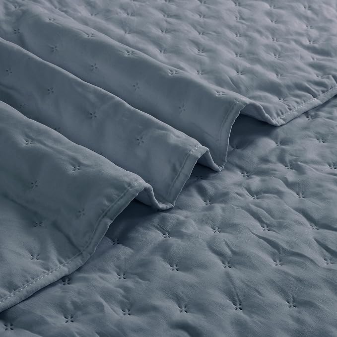 ROARINGWILD Dusty Blue Queen Size Quilt Bedding Set, Lightweight Soft Bedspread - Image 7