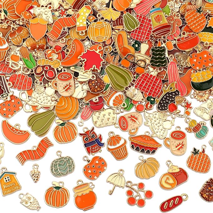 SANNIX 350pc Fall Charms, Thanksgiving Enamel Pumpkin Maple Leaf Turkey Autumn by SANNIX