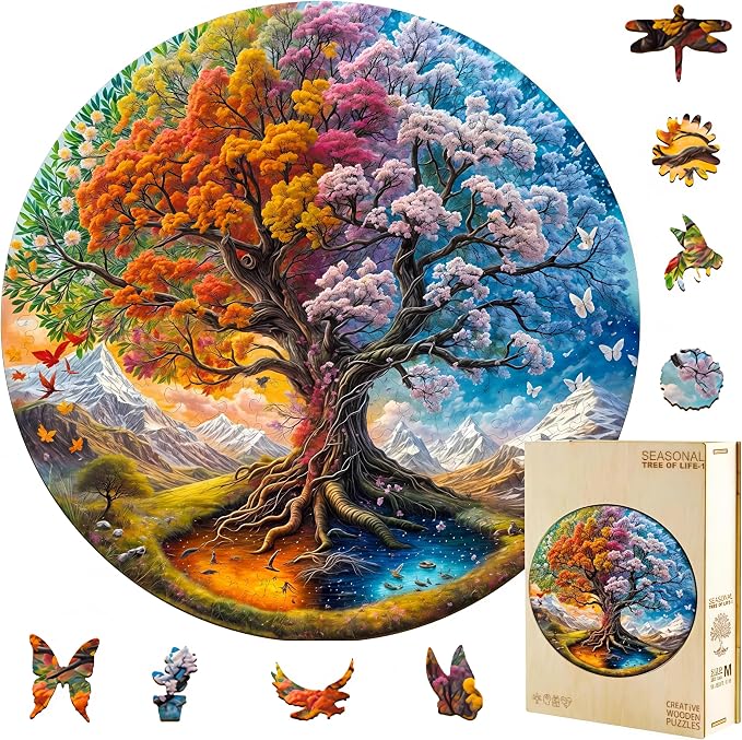 300 Pieces Wooden Puzzles Adults, Seasonal Tree of Life Wooden Puzzles by Jollitot
