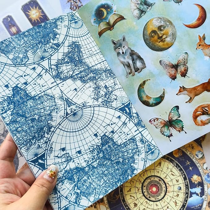 Vintage Astrology Sticker Book & Scrapbook Paper Pad, 40 Inner Pages - Image 6