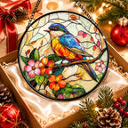 Birds and Flower Acrylic Suncatcher Faux Stained Glass Window Hanging 6.3" | - Image 5