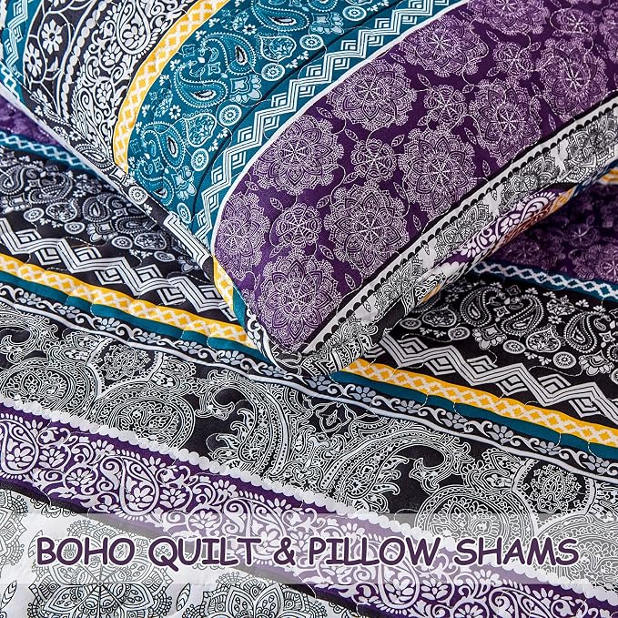 WONGS BEDDING Boho Quilt Set King Size, Lightweight Bedspread Coverlet Bedding - Image 7