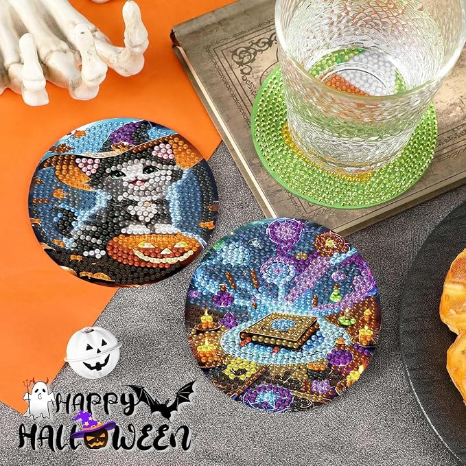 Axquilon 8 Pcs Halloween Diamond Art Coasters Kit - Image 3