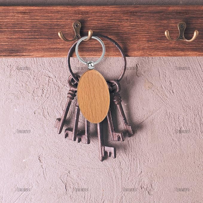 AUEAR, Blank Wooden Key Chain Wood Keychain Key Ring Key Tags Personalized EDC - Image 5