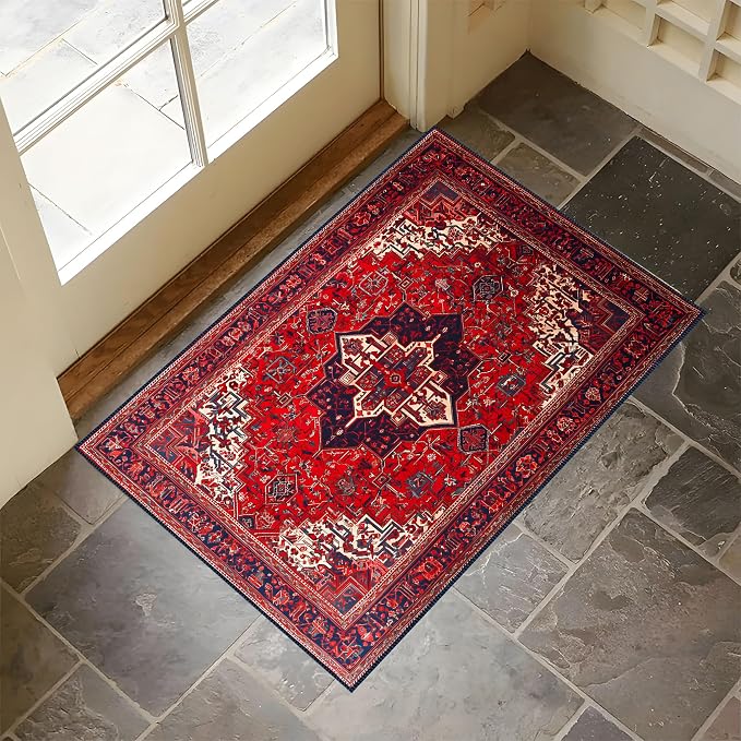 Persian Style Faux Cashmere Non-Slip Rug 15.7x23.6 Inches, Washable Low Pile - Image 7