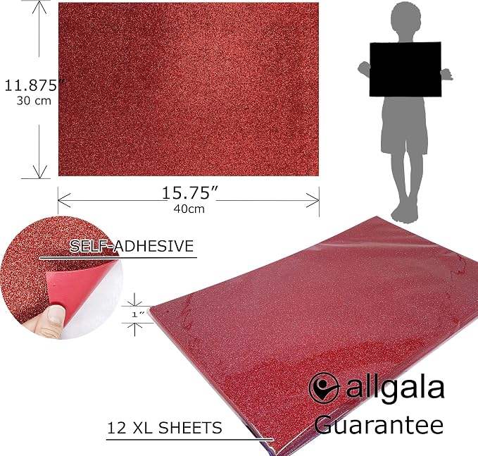 Allgala X-Large Self-Adhesive Glitter EVA Foam Sheets 12 Pack 12x16 inch Paper - Image 2