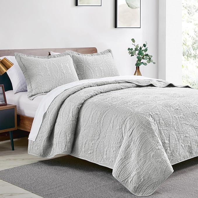 Love's cabin Twin Quilt Bedding Set Light Grey Bedspreads - Image 2