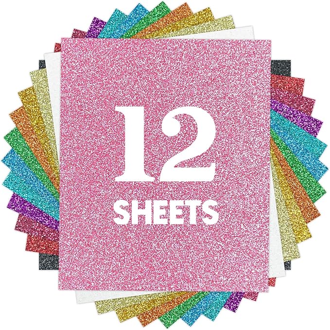 12Pcs Multicolored Glitter Heat Transfer Vinyl 12"x10", Easy Weed HTV Iron On by Unknown