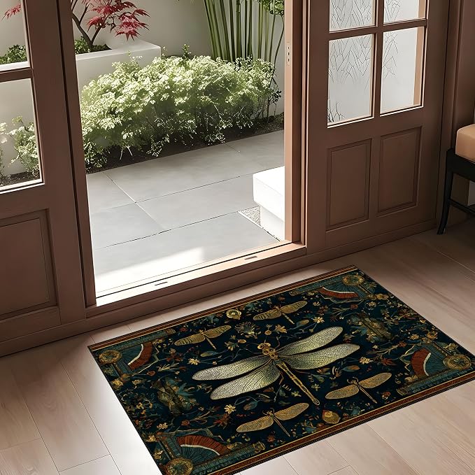 Dragonfly Floral Faux Cashmere Non-Slip Rug 15.7x23.6 Inches, Washable Low Pile - Image 3