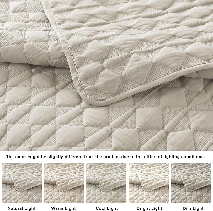 WDCOZY Light Beige Oversized California Cal King Size Quilt Bedding Set - Image 5
