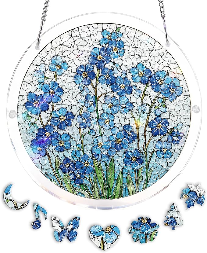 Acrylic Puzzle Suncatcher, Flower of Memory Blue Sun Catcher by Unknown