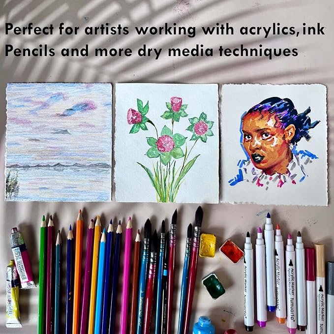 tumuarta Deckle Edge Paper Sketchbook, 92 LB, 150 GSM, 80 Sheets Mixed Media - Image 8