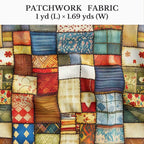 Patchwork Cotton Fabric Panel 61 x 36.6 Inches, Vintage Rustic Quilt Squares - Image 2