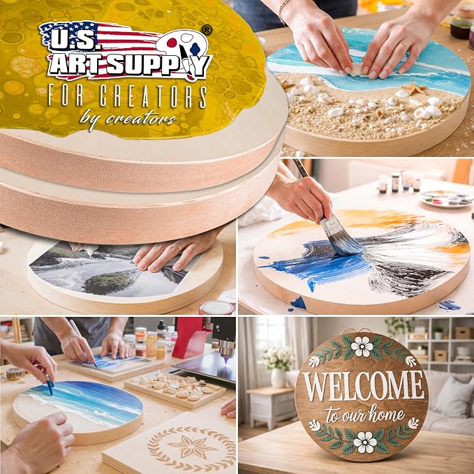 U.S. Art Supply 12" Unfinished Round Birch Wood Panels - Image 7
