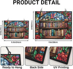 Rectangle Whimsical Dragon On Bookshelves Stained Glass Suncatcher Stained - Image 3