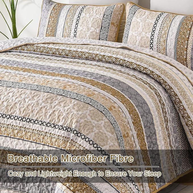 WONGS BEDDING Boho Quilt Set Queen Size, Lightweight Bedspread Coverlet Bedding - Image 5