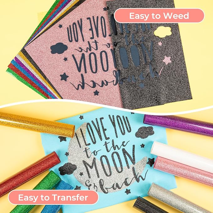 HTVRONT Glitter HTV Heat Transfer Vinyl: 10 Pack 12"x12" Iron on Vinyl | - Image 3
