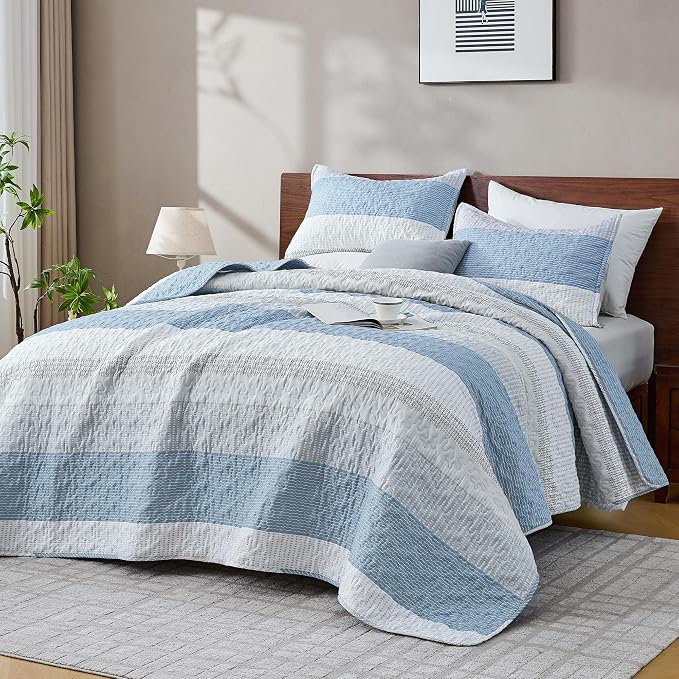 Andency California King Quilt Set Misty Blue, 3 Pieces Ultra Soft Lightweight - Image 6