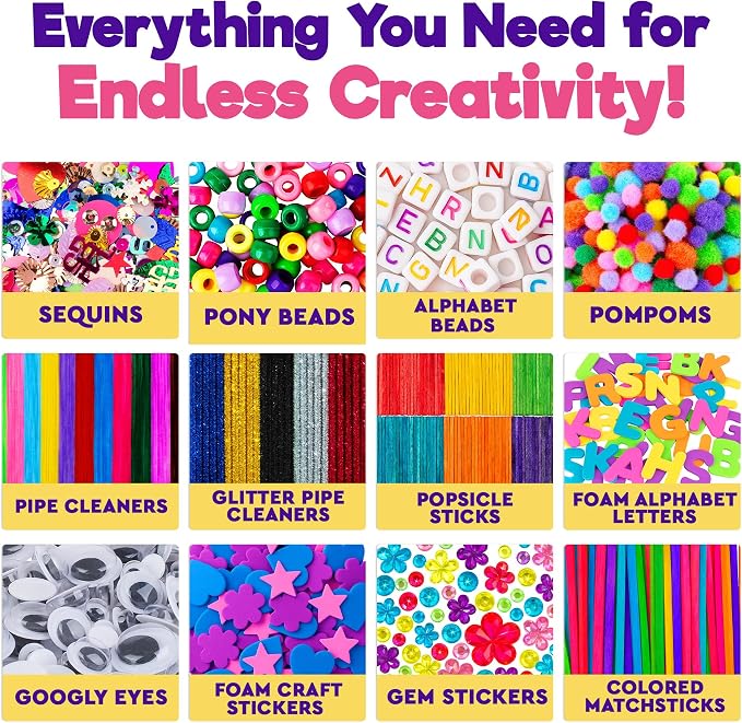 Blue Squid Arts & Crafts Box- 2800+ pcs Deluxe Craft Supplies Box, 2 Drawers - Image 6