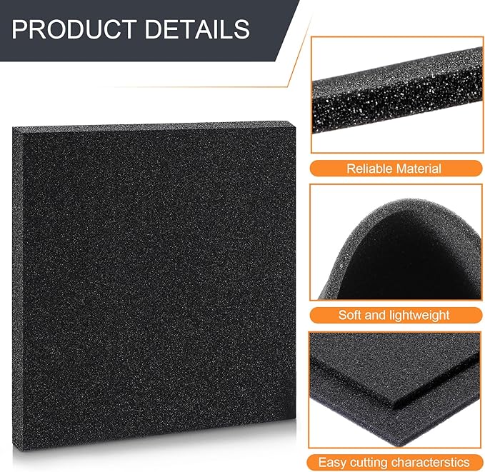 Pangda 2 Pcs Black Foam Pad 12 x 12 x 0.25 Inches Cuttable Polyurethane Foam - Image 3
