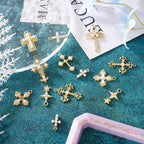 Cheriswelry 18Pcs Cross Metal Charms Light Gold Pearl Rhinestone Pendants Alloy - Image 7