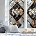 Stained Glass Window Privacy Film: Non-Adhesive Sun and Landscape Mosaic Design - Image 4