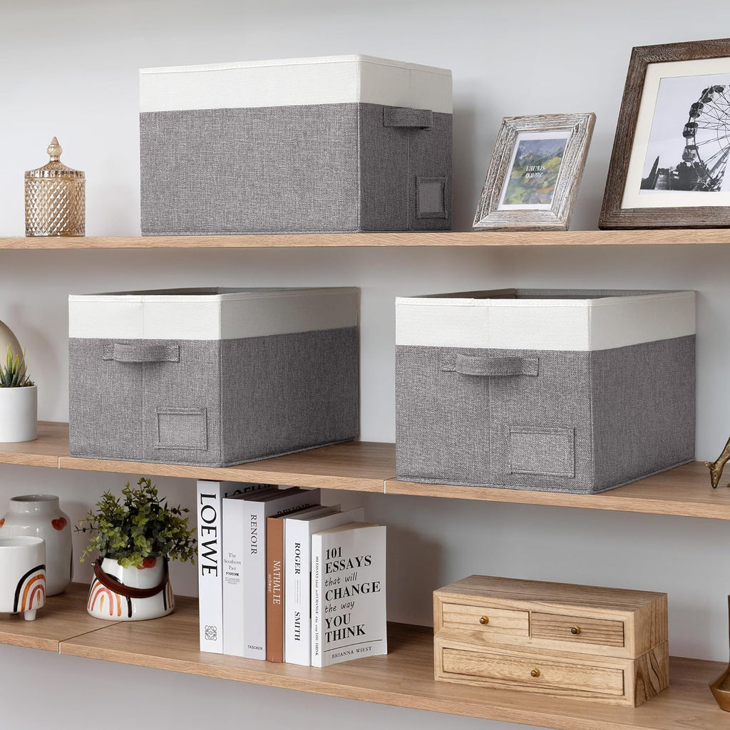 GRANNY SAYS Storage Baskets for Shelves, Fabric Storage Bins for Clothes, Closet Organization Bins, Collapsible Storage Bins with Handles, Decorative Storage Box, Extra Large, 3-Pack