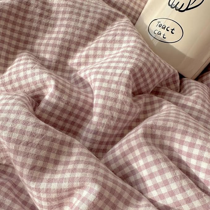 mixinni Purple White Gingham Duvet Cover Queen Size - Image 9