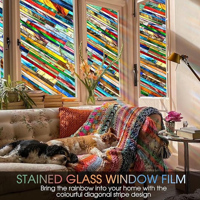Coavas Stained Glass Window Film: Upgrade 3D Rainbow Window Clings Sun Blocking - Image 5