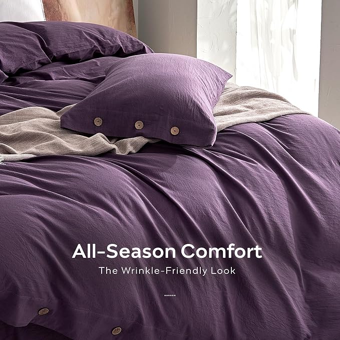JELLYMONI 100% Washed Cotton Duvet Cover Twin – Soft, Breathable Linen-Look - Image 5
