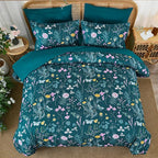 Yiran Teal Blue Comforter Set King Size, 7 Piece Floral Botanical Comforter - Image 3