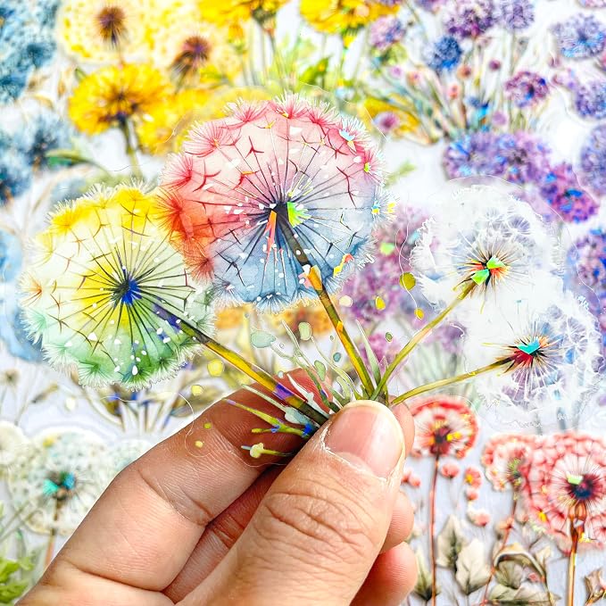 60-Piece Holographic Dandelion Scrapbook Stickers – Colorful Iridescent Effect - Image 2