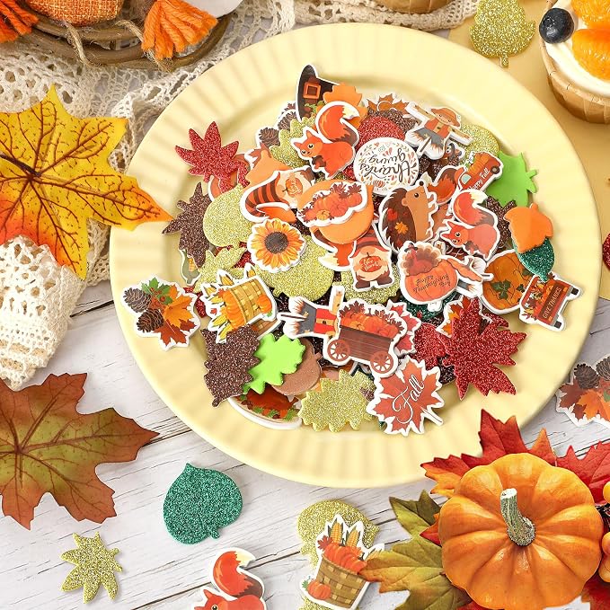 600Pcs Fall Thanksgiving Foam Sticker Glitter Maple Leaf Sticker | Autumn Decals - Image 3