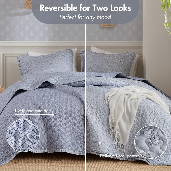 Madison Park Vintage Floral Quilt Set Queen Size, Reversible Bedding & - Image 2