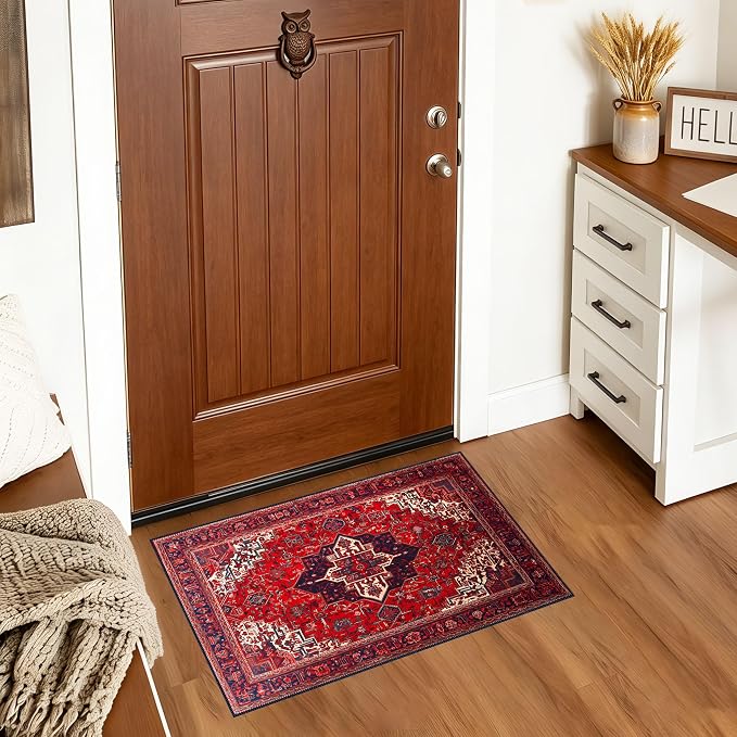 Persian Style Faux Cashmere Non-Slip Rug 15.7x23.6 Inches, Washable Low Pile - Image 5