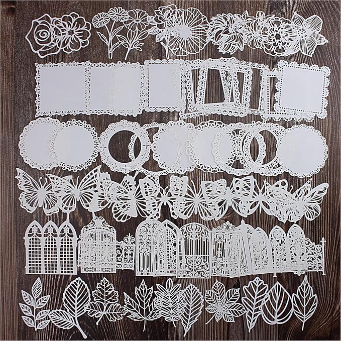 Diuhofart 60Pcs Large Scrapbook Embellishments Frame Lace Paper Cutout - Image 3