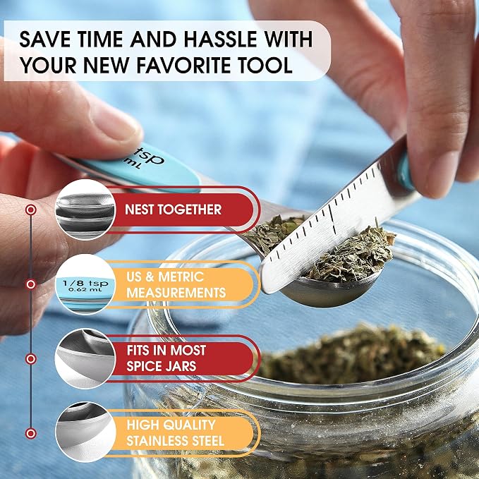Spring Chef Stainless Steel Magnetic Measuring Spoons Set of 8 - Image 6