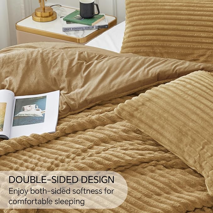 BEDELITE Fleece Queen Comforter Set -Super Soft & Warm Fluffy Brown Bedding - Image 4