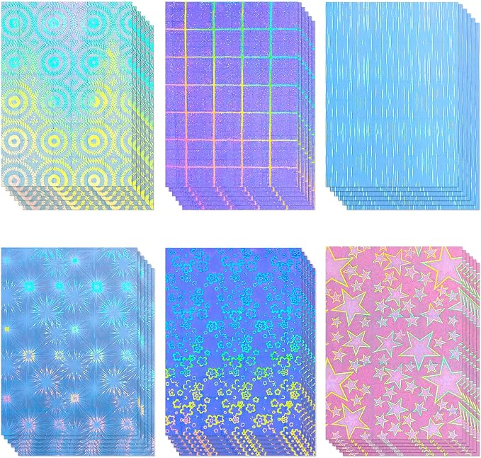 Clabby 36 Sheets Holographic Sticker Paper A4 Vinyl Holographic Laminate Sheets by Clabby