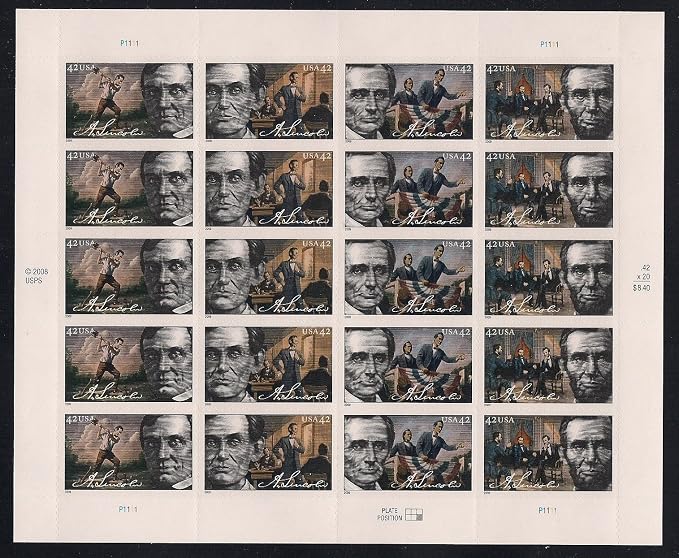Abraham Lincoln Mint Sheet of Twenty 42 Cent Postage Stamps Scott 4380-83 . by United+States+Postal+Service