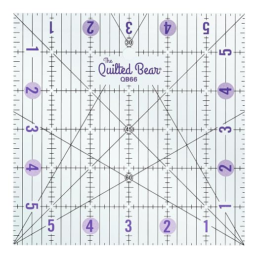 The Quilted Bear Square Quilting Ruler, Transparent Acrylic, Precise Bold Lines by TheQuiltedBearsProducts