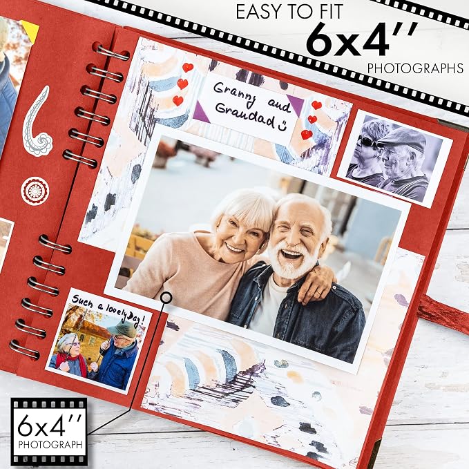 Bstorify Square Scrapbook Photo Albums 8 x 8 Inch Red Thick Paper, Metal Corners - Image 4