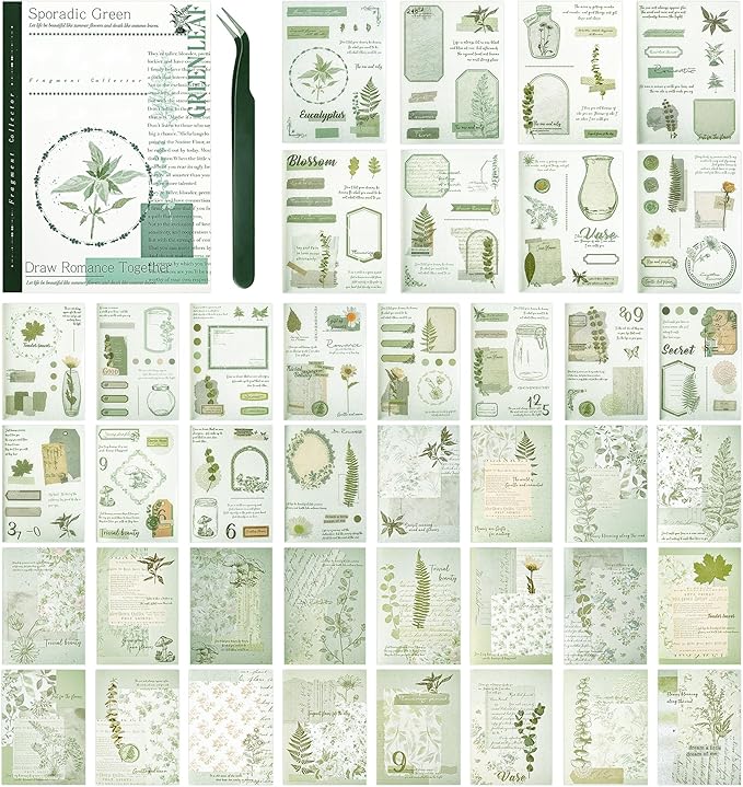Vintage Washi Stickers for Journaling, 40 Sheets Ephemera Sticker Book for by Ahmagen