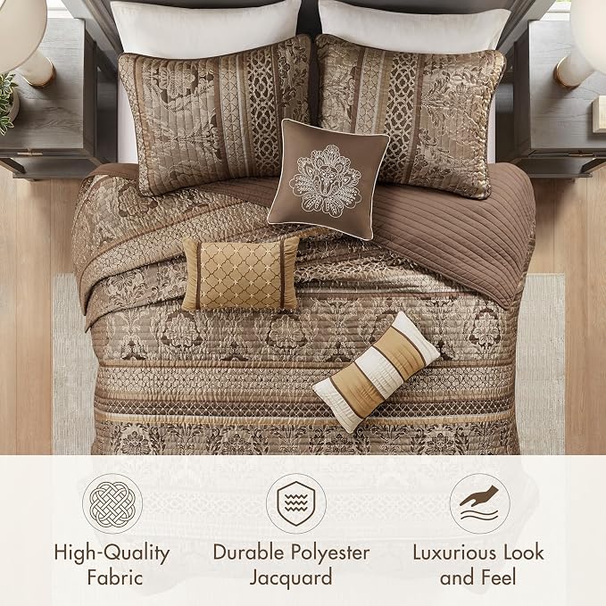 Madison Park Quilt Traditional Damask Design All Season, Lightweight Coverlet - Image 3